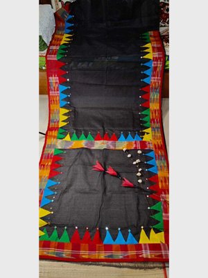 Black Resham Kota Gamcha Applique Saree