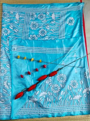 Blended Bangalore Silk Kantha Stitch Saree