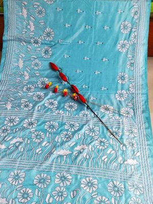 Blended Bangalore Silk Kantha Stitch Saree