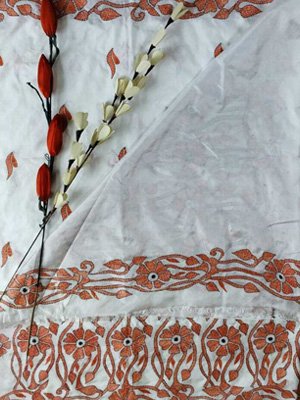 Blended Bangalore Silk Kantha Stitch Saree