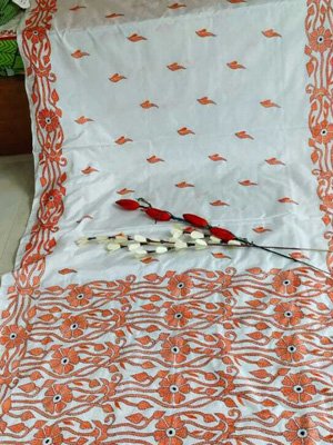 Blended Bangalore Silk Kantha Stitch Saree