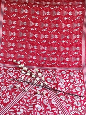 Blended Bangalore Silk Kantha Stitch Saree