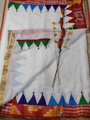 Gamcha Applique on Kerala Cotton Saree