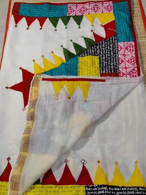 Multi Color Applique on Kerala Cotton Saree